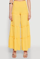 Womens Ruffle Hem Smocked Tube Top, Yellow,