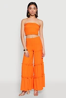 Womens Ruffle Hem Smocked Tube Top,