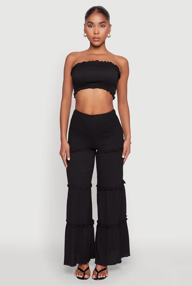 Womens Tiered Ruffle Palazzo Pants,