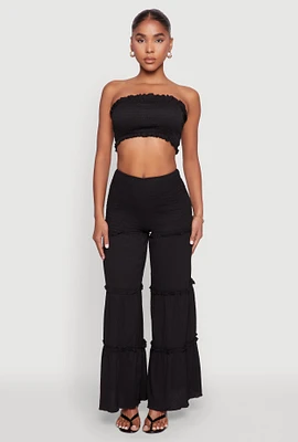 Womens Tiered Ruffle Palazzo Pants,