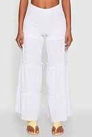 Womens Tiered Ruffle Palazzo Pants, White,