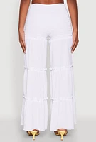 Womens Tiered Ruffle Palazzo Pants, White,