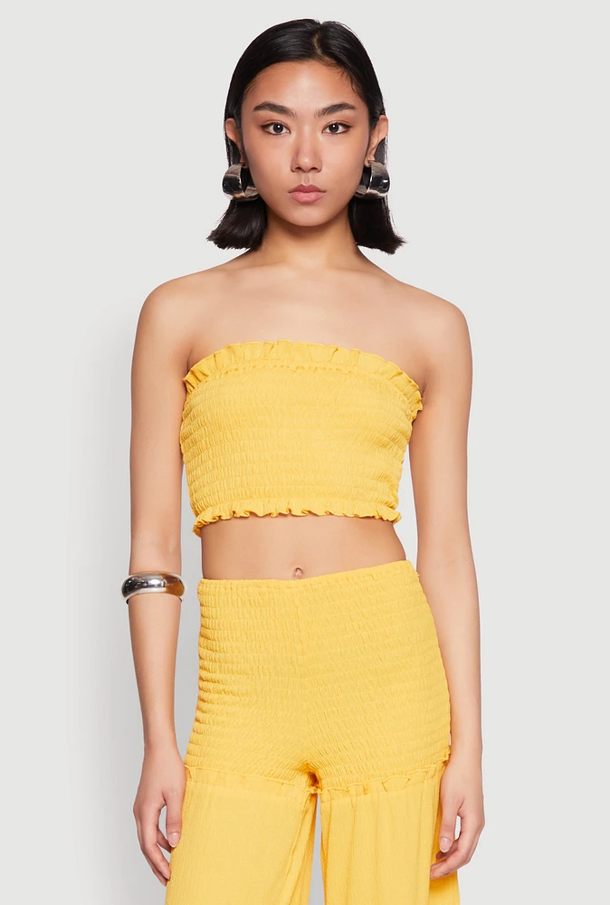 Womens Tiered Ruffle Palazzo Pants, Yellow, Size S
