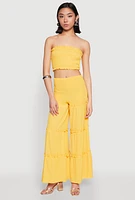 Womens Tiered Ruffle Palazzo Pants, Yellow, Size S
