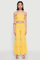 Womens Tiered Ruffle Palazzo Pants, Yellow, Size S