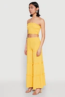 Womens Tiered Ruffle Palazzo Pants, Yellow, Size M