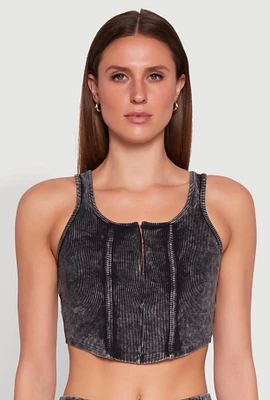 Womens Cropped Mineral Wash Corset Top, L