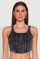 Womens Cropped Mineral Wash Corset Top, L