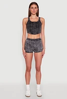 Womens Cropped Mineral Wash Corset Top, L