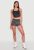 Womens Cropped Mineral Wash Corset Top, L
