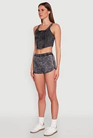 Womens Cropped Mineral Wash Corset Top, L