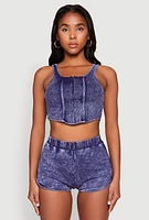 Womens Cropped Mineral Wash Corset Top, S