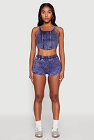 Womens Cropped Mineral Wash Corset Top, Blue, Size S