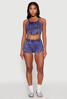 Womens Cropped Mineral Wash Corset Top, Blue, Size S