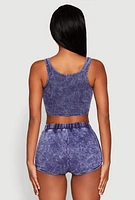 Womens Cropped Mineral Wash Corset Top, Blue, Size S