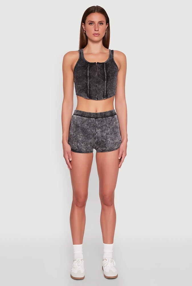 Womens Mineral Wash Dolphin Shorts, Grey, Size S