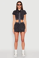 Womens Mineral Wash Crop Top with Necktie, Black, Size M
