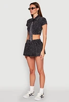 Womens Mineral Wash Crop Top with Necktie, Black, Size M