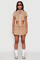 Womens Mineral Wash Crop Top with Necktie,