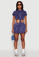 Womens Mineral Wash Crop Top with Necktie, Blue, Size S