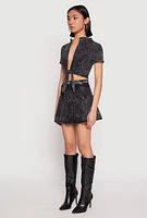 Womens Mineral Wash Tie Front Crop Top, Grey,
