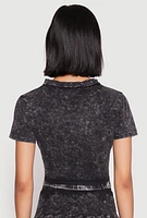 Womens Mineral Wash Tie Front Crop Top, Grey, Size XL