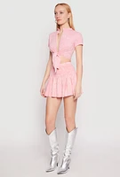 Womens Mineral Wash Tie Front Crop Top, Pink, Size M