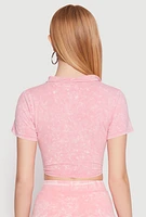 Womens Mineral Wash Tie Front Crop Top, Pink, Size M