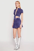 Womens Mineral Wash Tie Front Crop Top, Blue, Size L