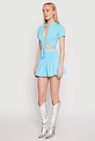 Womens Mineral Wash Tie Front Crop Top,