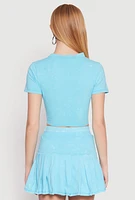 Womens Mineral Wash Tie Front Crop Top,