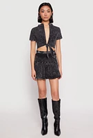 Womens Mineral Wash Mini Pleated Skirt, Black, Size S