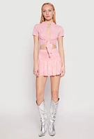 Womens Mineral Wash Mini Pleated Skirt, Pink, Size M