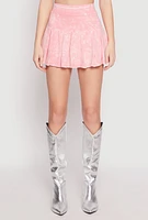 Womens Mineral Wash Mini Pleated Skirt, Pink, Size M