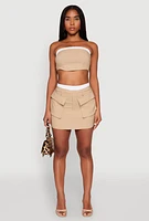 Womens Contrast Trim Zip Back Crop Top, Beige,