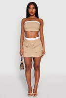 Womens Contrast Trim Zip Back Crop Top, Beige,