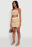 Womens Contrast Trim Zip Back Crop Top, Beige,