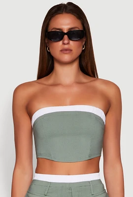 Womens Contrast Trim Zip Back Crop Top, Green, Size S