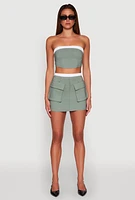 Womens Contrast Trim Zip Back Crop Top, Green, Size S