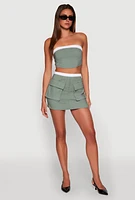 Womens Contrast Trim Zip Back Crop Top, Green, Size S