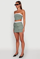 Womens Contrast Trim Zip Back Crop Top, Green, Size S