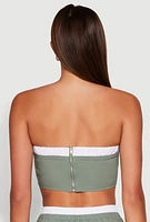 Womens Contrast Trim Zip Back Crop Top, Green, Size S