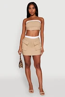 Womens Contrast Waistband Cargo Pocket Skort, Khaki, Size XL