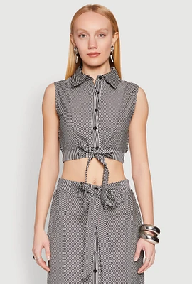 Womens Striped Tie Front Crop Top, Multi, Size M