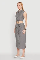 Womens Striped Tie Front Crop Top, Multi, Size M