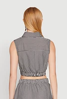 Womens Striped Tie Front Crop Top, Multi, Size M