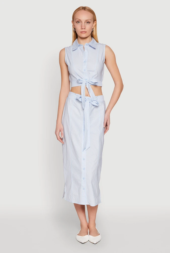 Womens Striped Tie Front Midi Skirt,