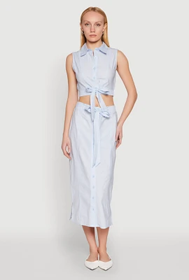 Womens Striped Tie Front Midi Skirt,