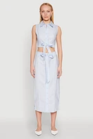 Womens Striped Tie Front Midi Skirt,