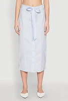 Womens Striped Tie Front Midi Skirt,